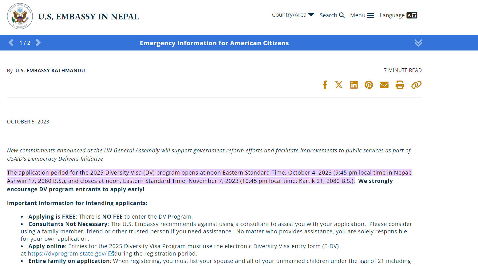 EDV 2025 Closing Date In Nepal